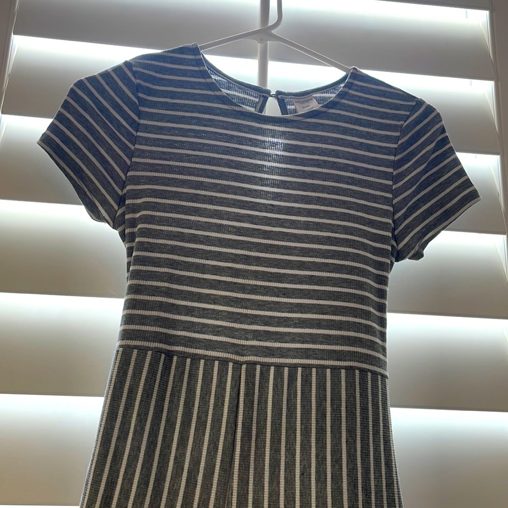 Grey and white striped jumper